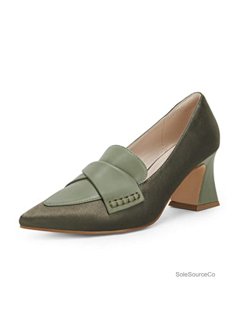Women's Kitten Heel Pointed Toe Work Pumps Stitching PU Slip On Dress Shoes